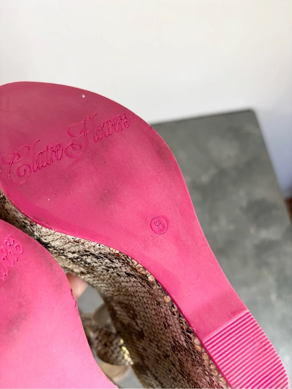 Elaine Turner snake-print platform wedge sandals snakeskin size 8